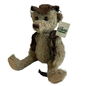 Vtg Teddytime Teddy Bear German JOinted Tags $83.95 Hat Vest Rich 12" Mohair?